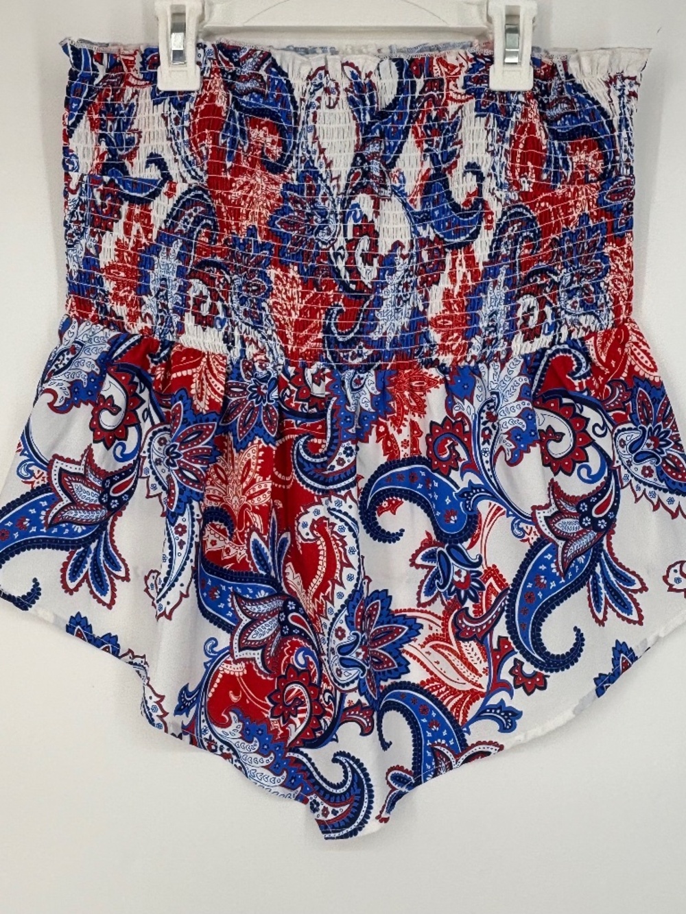 VENUS Red White and Blue Paisley Smocked Crop Top
